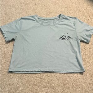 SHEIN light blue embroidered mountain and cabin crop top